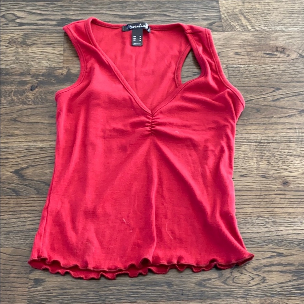 Red frilled tank top